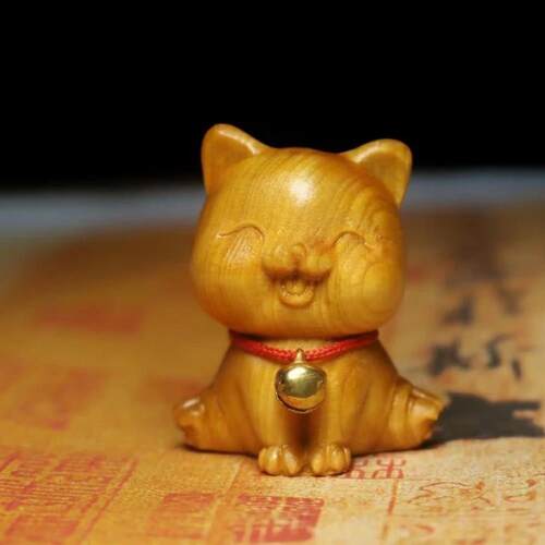 崖柏木雕可爱铃铛小狗泰迪家居摆件手把件文玩精雕生肖萌宠礼物