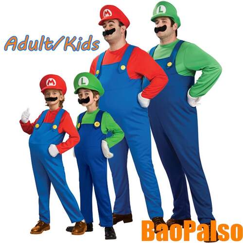 Super Mario Clothes Adults Kids Mario Bros Cosplay Costume