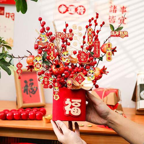 2026新年装饰品氛围布置红果挂件家庭商场景春节过年挂饰福桶摆件