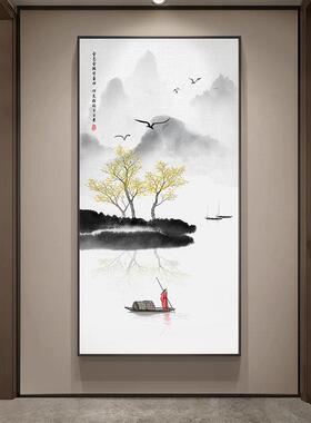茶室书房装饰画水墨禅意山水画客饭厅挂画春夏秋冬新中式玄关挂画