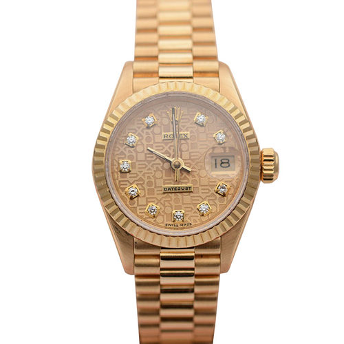 正品女金劳电脑面[9.8新]劳力士日志型原镶钻自动机械女表69178