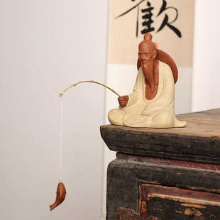 微景观摆件大号姜太公钓鱼渔翁老头陶瓷人物假山盆景造景鱼缸装饰