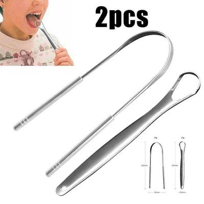 2Pcs Tongue Scraper Stainless Steel Tongue Cleaner Oral Care