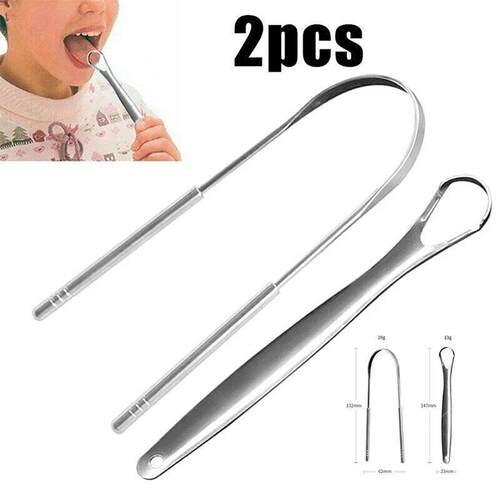 2Pcs Tongue Scraper Stainless Steel Tongue Cleaner Oral Care