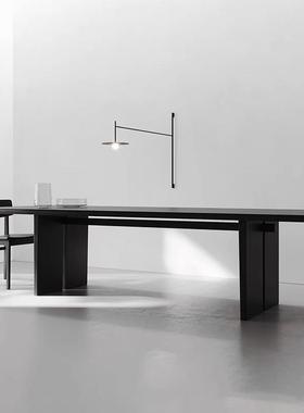 极简实木长条桌简约工业风办公桌黑色原木大板桌现代会议桌工作台