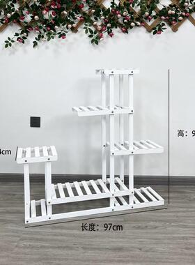 实木白色简约落地花架子客厅阳台家用植物置物架可移动木质花盆架