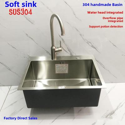软手工盆加厚大单盆304不锈钢拉丝水槽集成台面下洗手盆6045