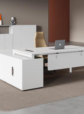 老板桌白色简约现代办公家俱套装钢架主管桌椅组合公司经理办公室