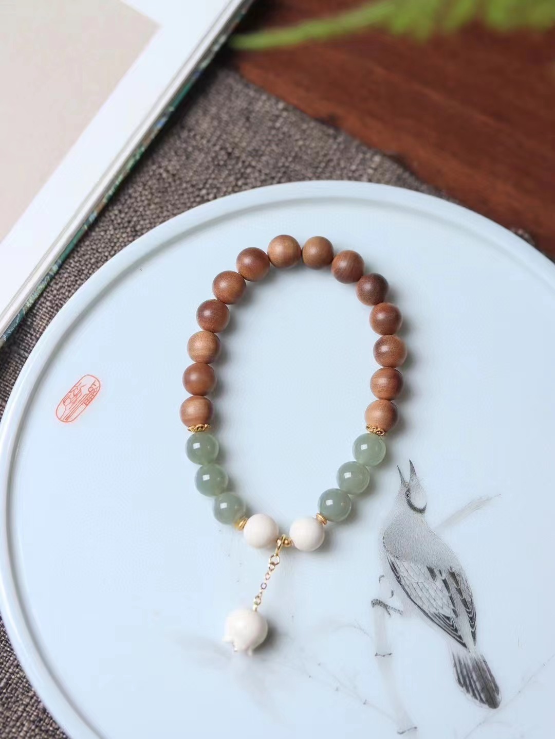 【猛犸牙铃兰】老山檀0.8单圈佛珠文玩手串念珠手链送礼收藏佳品