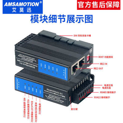 艾莫迅EtherCAT转Modbus RTU网关 RS485/422自由协议转换通讯模块