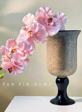 中古风高级感手工琉璃高脚风灯花瓶客厅插花装饰摆件复古餐桌花器