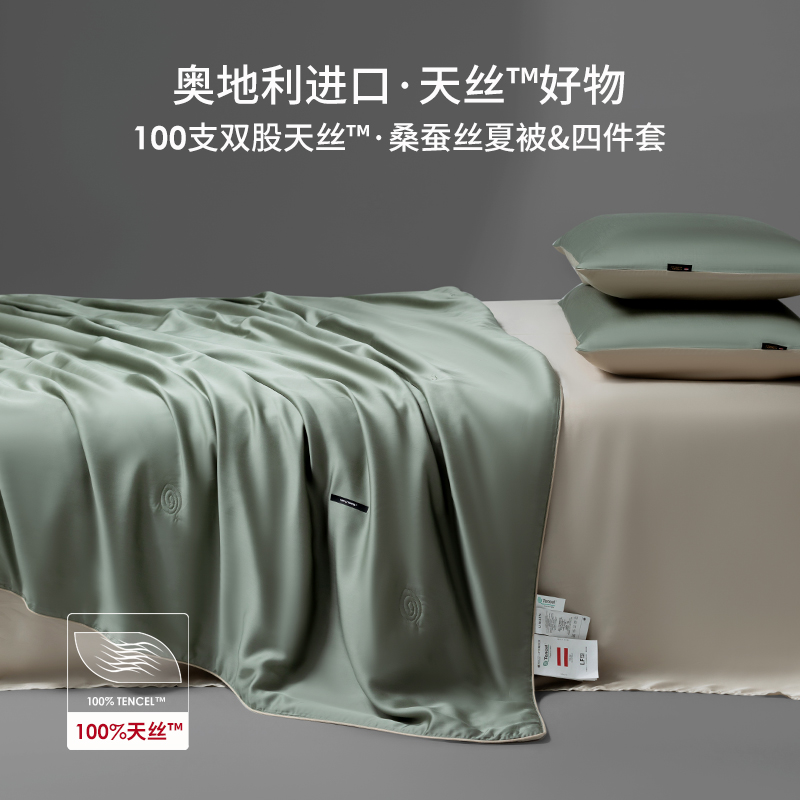 超细旦A类100支兰精天丝桑蚕丝夏被四件套冰丝夏凉被可水洗空调被