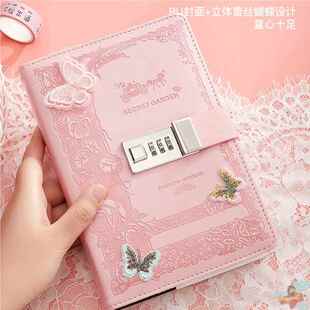 覆古密码本带锁日记本创意十二星座内页手帐密码笔记本本子多功能记事本小学生网红文艺田字方字格文具儿童本