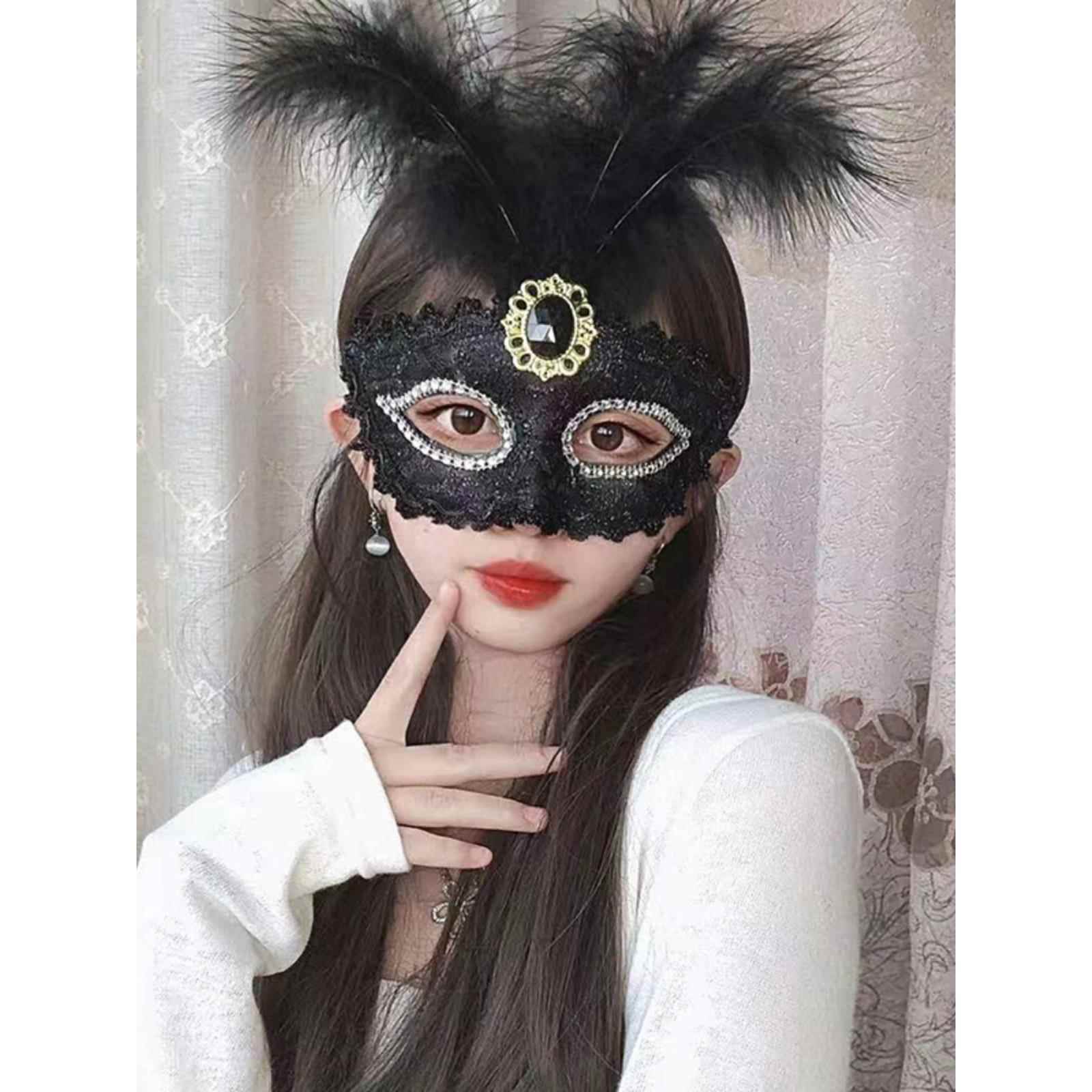 网红面具女情调化妆舞会派对公主成人儿童半脸黑色全脸面具万圣节