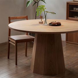 北欧实木圆形餐桌设计师日式家用饭桌侘寂风简约小户型餐厅圆桌子