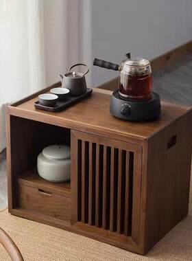 茶几柜侧柜网红新中国风实木茶柜榻榻米侧柜胡桃色家居低柜客厅