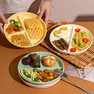 风陶瓷分格餐盘早餐一人食儿童大人餐具减脂家用分隔盘子定量批发