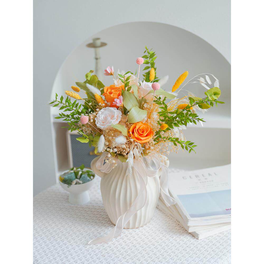 永生绣球玫瑰桔叶干花花束家居装饰摆件ins网红尤加利干花永生花