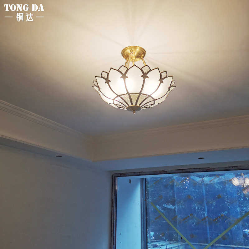 美式客厅水晶吸顶灯欧式轻奢卧室书房主房间半吸顶灯餐厅全铜灯具,家装灯饰光源,智能吸顶灯,淘宝优惠券,粉丝福利购,淘宝优惠卷