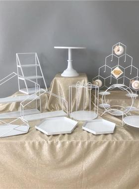 白色LLX铁艺甜品台摆件展示架托蛋糕盘欧式午茶点心冷架餐茶下歇