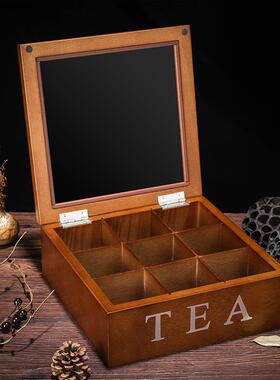 正品九格子制茶叶盒竹袋装咖窗啡收纳天盒竹木质茶叶罐零食收纳储