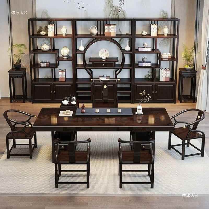 新中式黑黄檀板茶台实木桌椅组合原木整板办公茶无品牌/檀室紫木