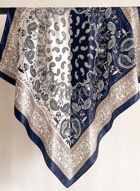color-blocked cashew nut silk scarf 90cm thin style 腰果丝巾