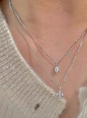 Cross necklace women镶钻冷淡风ins十字项炼水滴形吊坠锁骨炼女