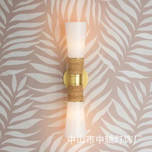 双头喇叭玻璃灯罩壁灯金色蛋白石色麻绳色厨房化妆台镜前生产