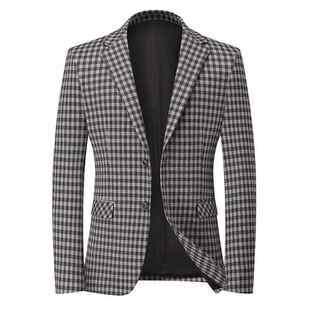 中青年商务休闲流格子西服外套男单 男毛料西装 632 L秋潮冬士厚款