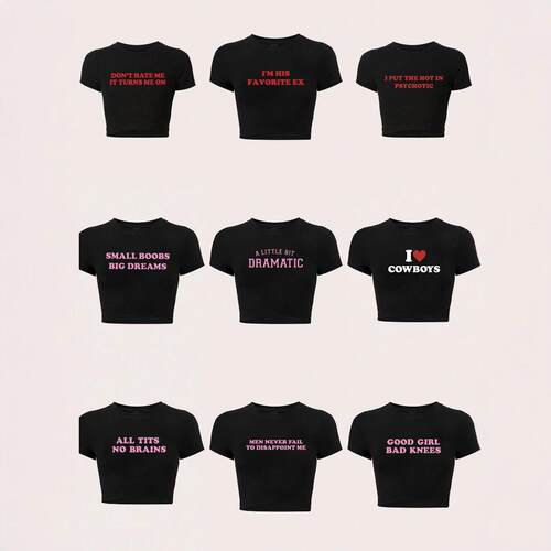 Women's Letter Slogan Print Crop Tee