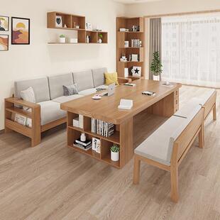 实木大书桌北欧客厅原木办公桌休闲区学习桌带抽屉长条桌子工作台