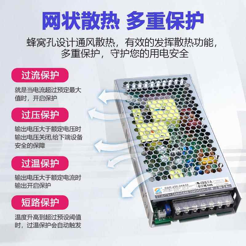 UKC5A认证24V0V250W超薄压恒流固化恒双路输光NUW出开关电源生产