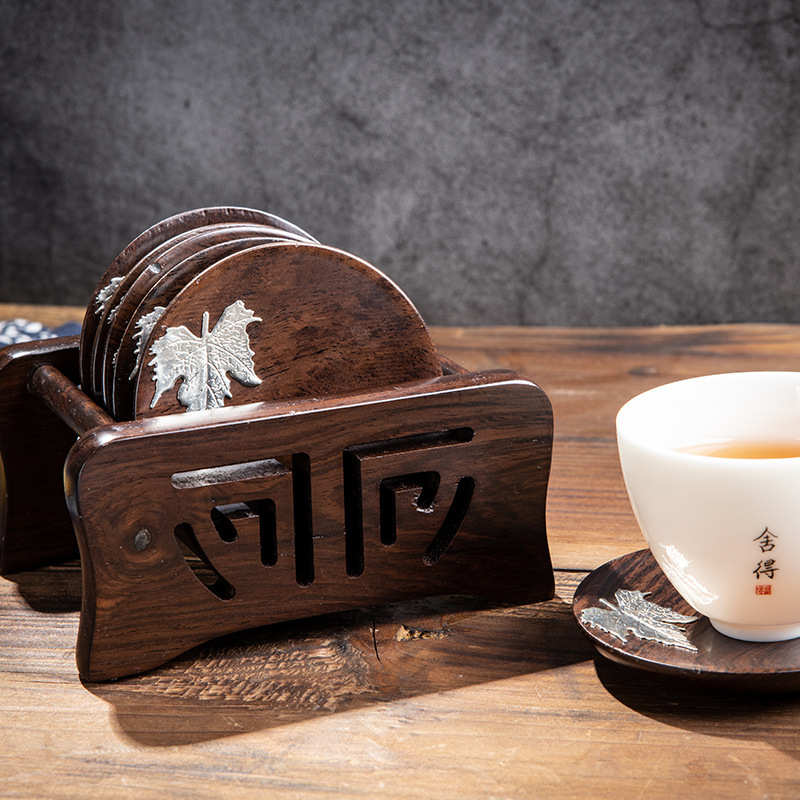 黑檀实木茶杯垫茶道功夫茶杯垫子收纳杯垫组合茶具配件家用隔热垫