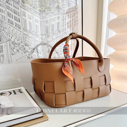 如是收纳筐双面超厚马鞍皮手工编织宠物手提篮私宅零食衣物收纳篮