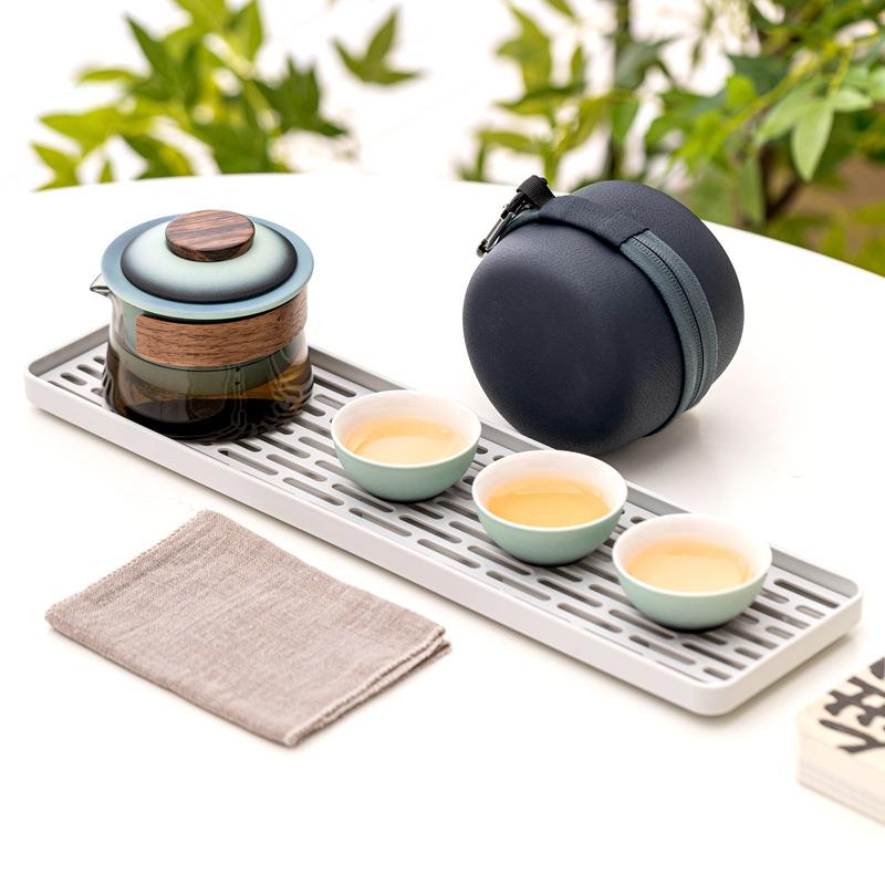 便携式旅行茶具套装户外露营随身泡茶装备玻璃快客杯一壶三杯LOGO