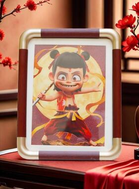 【951】哪吒2之魔童闹海朱砂摆台木质相框房间卧室玄关桌面摆件