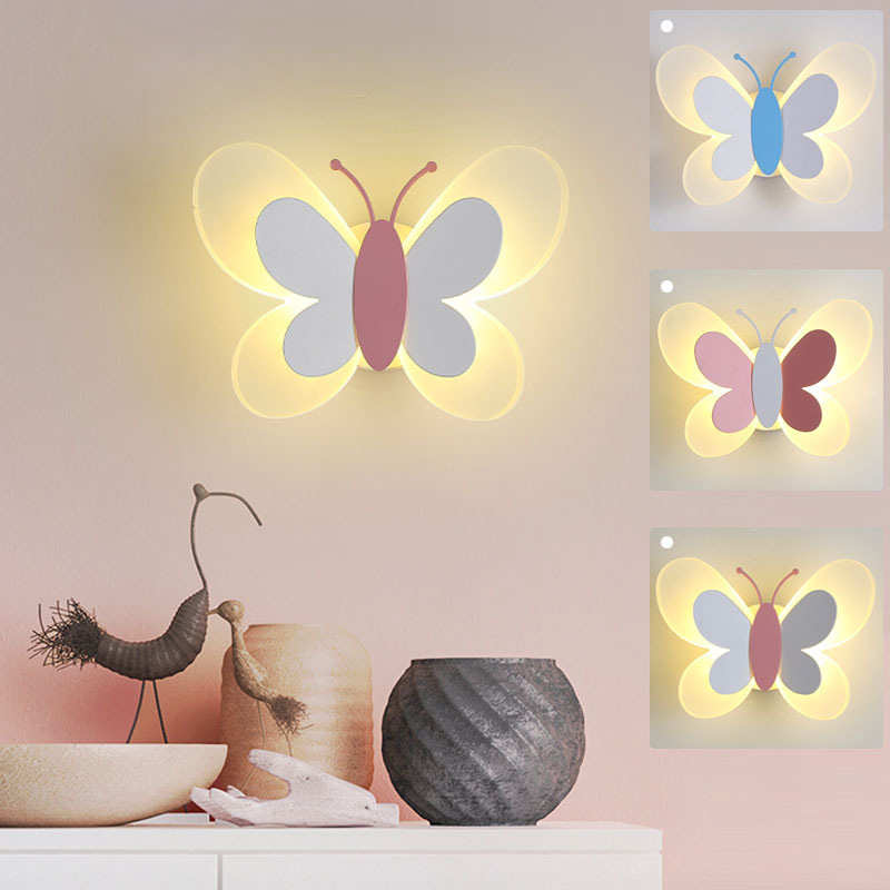 新款亚克力卧室床头壁灯卡通蝴蝶个性温馨北欧男孩女孩创意墙壁灯