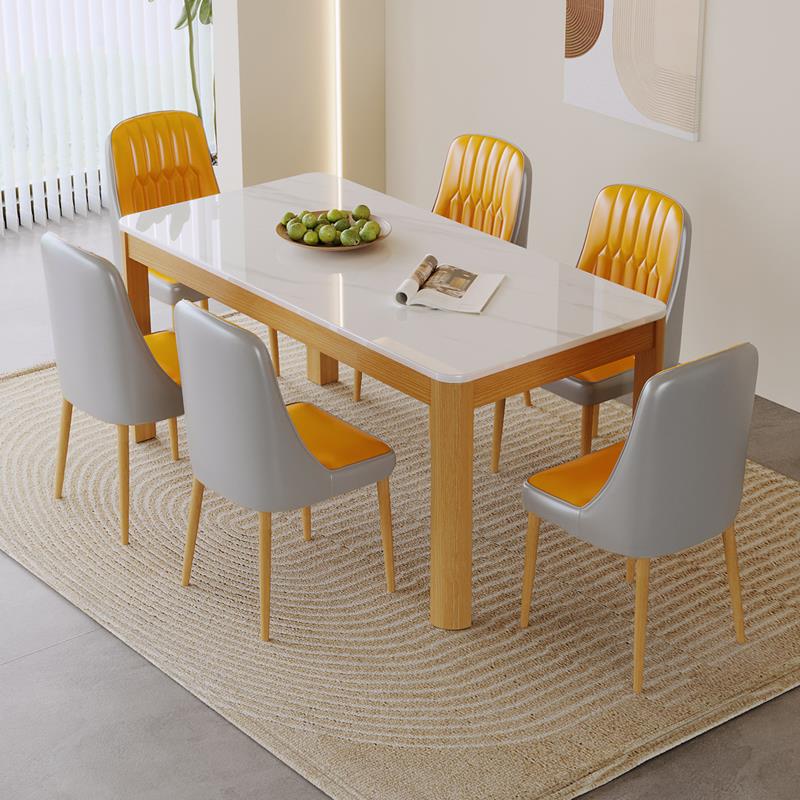 高档北欧岩板餐家桌椅组合长方形金仿实木属用小型吃饭户桌子椅子