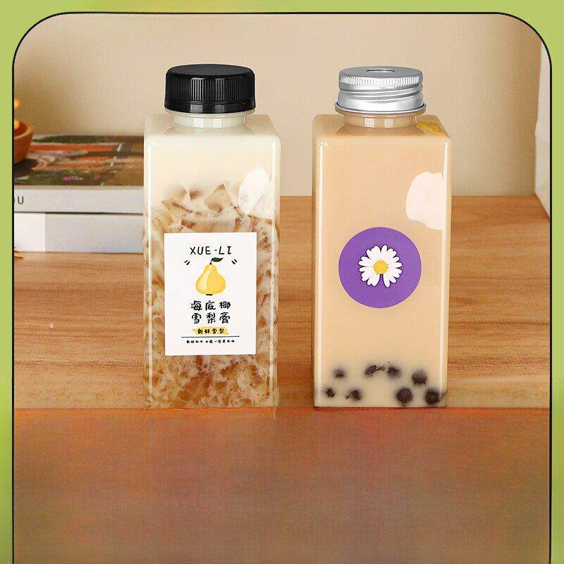 一次性耐高温塑料瓶PP胖胖杯带盖商用打包方形奶茶果汁饮料空瓶子