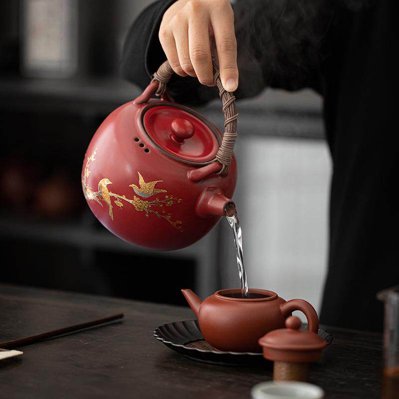 粗陶FIP炭炉煮茶套火装楂红山球内胆小炉风炉提梁煤陶壶烧水壶煮