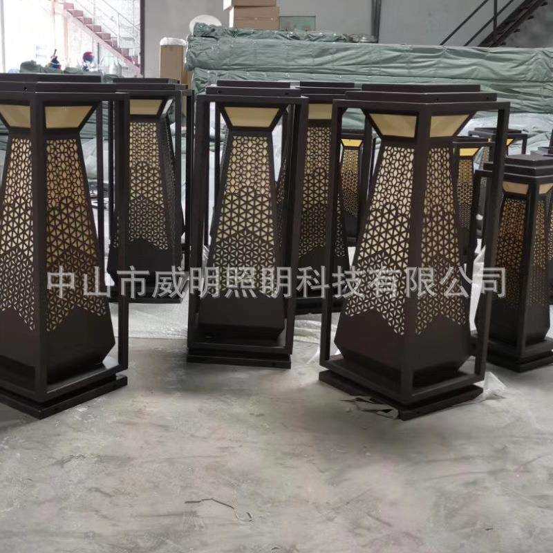 新款不锈钢电镀拉丝草坪灯柱头灯中式风格草坪灯柱头灯宫灯风地灯