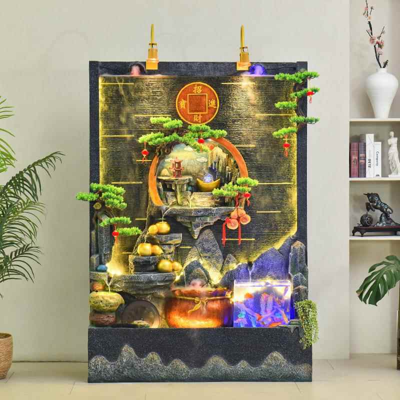 大型中开假山水幕墙流水公屏风隔断景观式客RQK厅院子司业送礼装