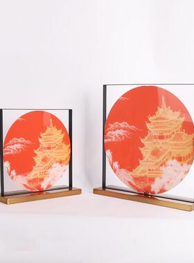 新中式铁MC-TY-77亚艺样克力楼阁屏风摆件板房关酒店玄大堂售楼处