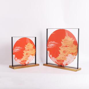 新中式铁MC-TY-77亚艺样克力楼阁屏风摆件板房关酒店玄大堂售楼处