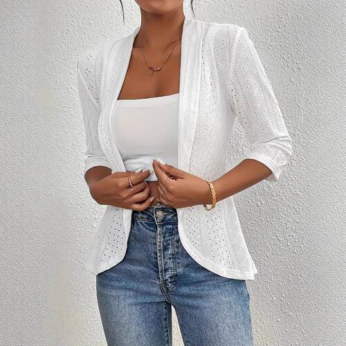 Ladies' hollowed out open collar half sleeved embroidered