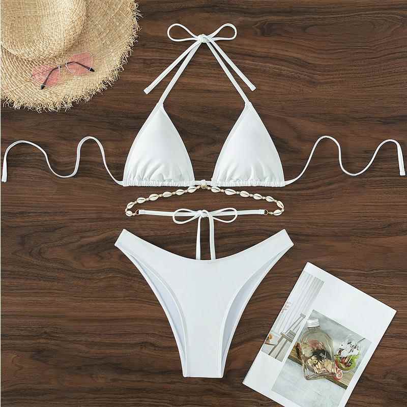 Shell Swimsuit Bikini Sexy Halter Neck Lace-Up Womens