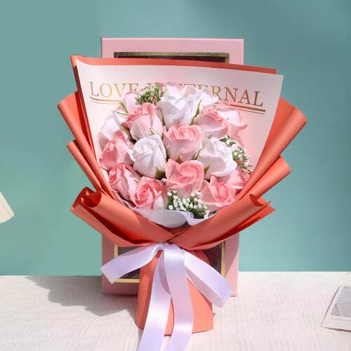 18朵渐变色碎冰蓝玫瑰香皂花束成品高级感520送老婆礼物浪漫惊喜