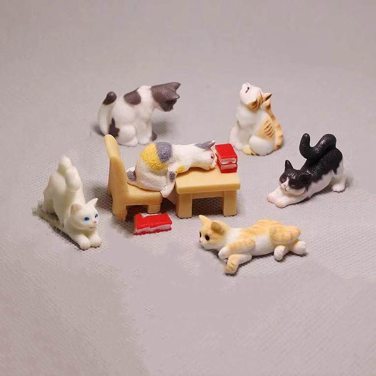 可爱Q版仿真小动物写实小猫小猫咪睡觉看书手办DIY配件模型摆件
