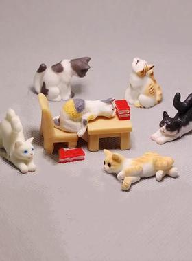 可爱Q版仿真小动物写实小猫小猫咪睡觉看书手办DIY配件模型摆件